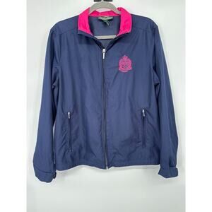 Ralph Lauren Active Womens Vintage Blue Pink Track Zip Jacket Logo Size Large
